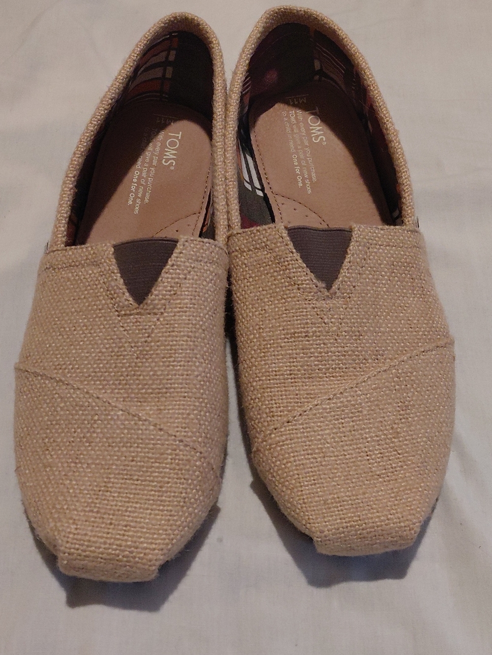 Toms Natural Beige Burlap Woven Slip-On Espadrilles